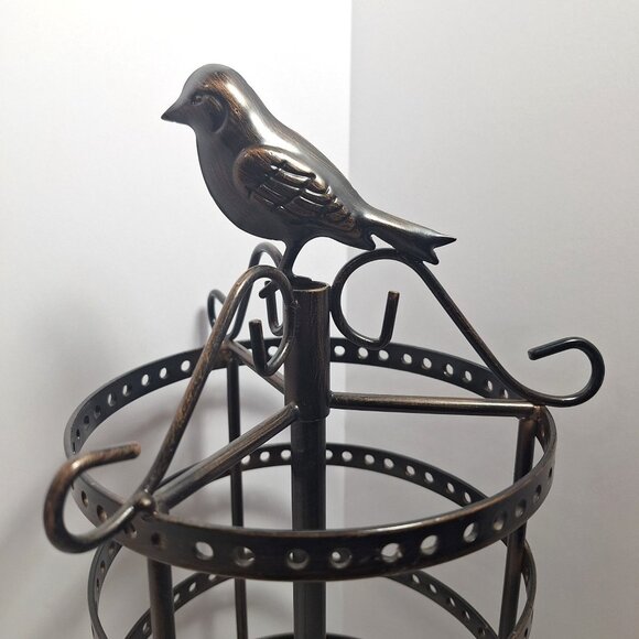 Bronze Bird Earring Holder Rotating Display 14" x 7" Raven Antique Look - Picture 2 of 15